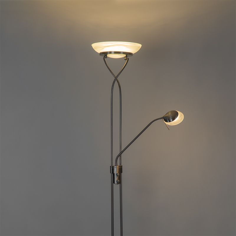 Vloerlamp staal incl. LED en dimmer met leeslamp - Empoli