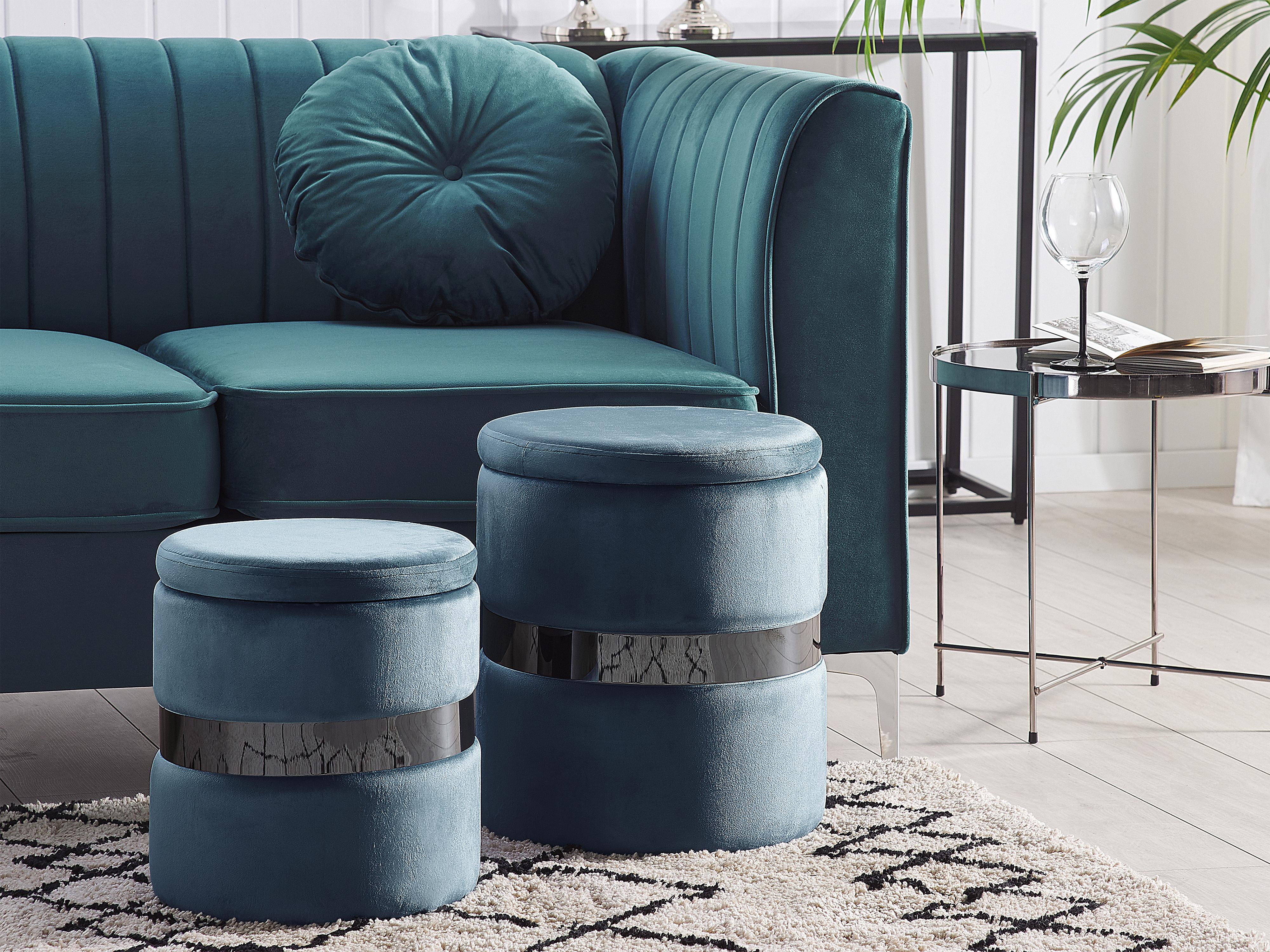 Set van 2 opbergpoefs DORIS Fluweel Blauw
