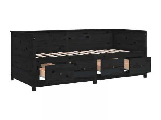 Lit de jour sans matelas noir 90x190 cm bois de pin massif