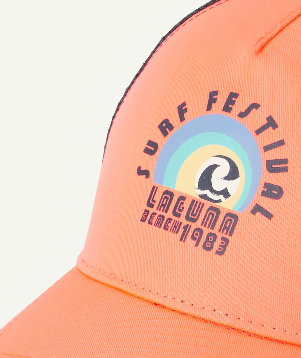 casquette garçon orange fluo motif thème surf
