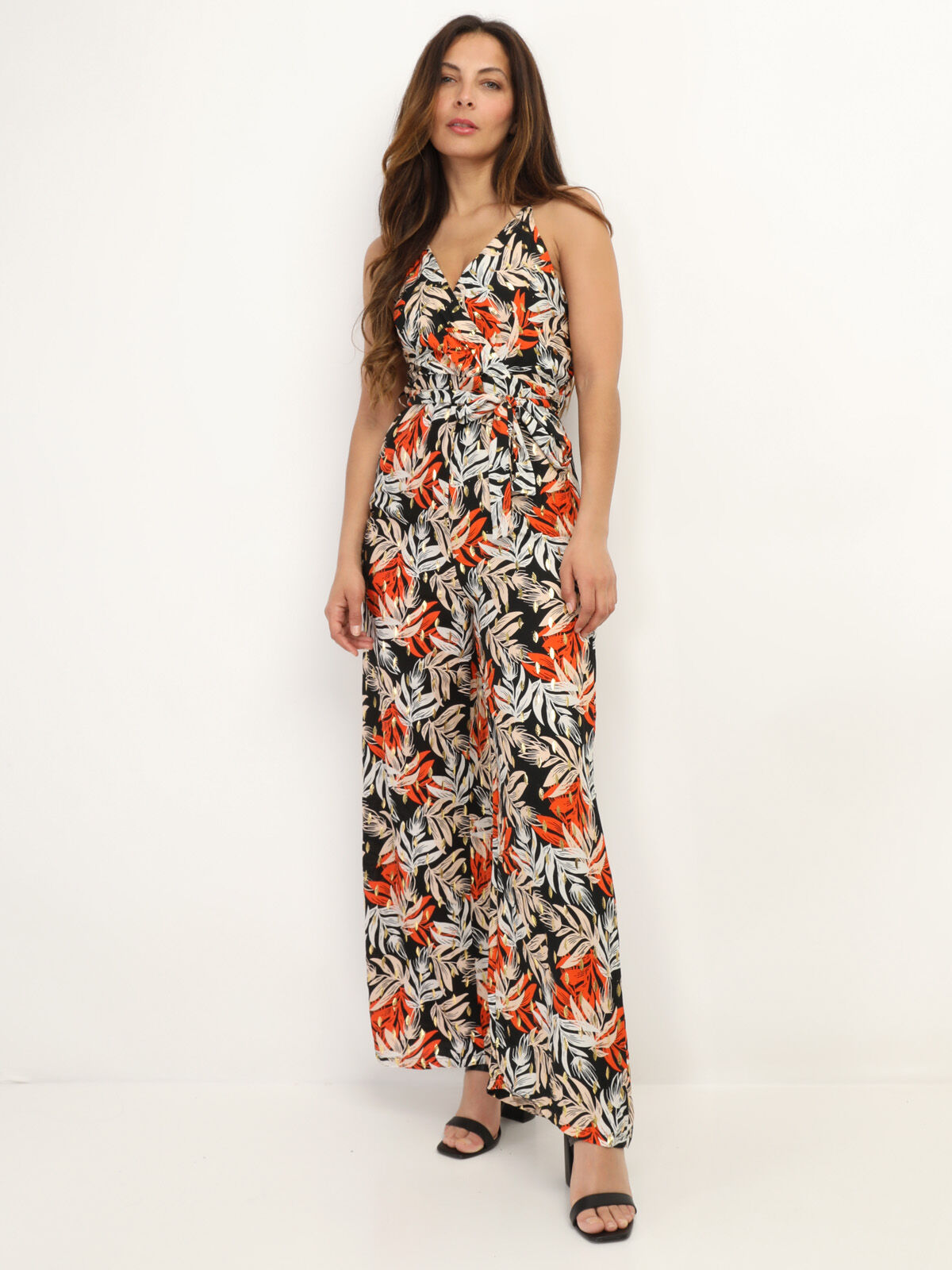 Combinaison cache cœur à motif feuilles- Noir
