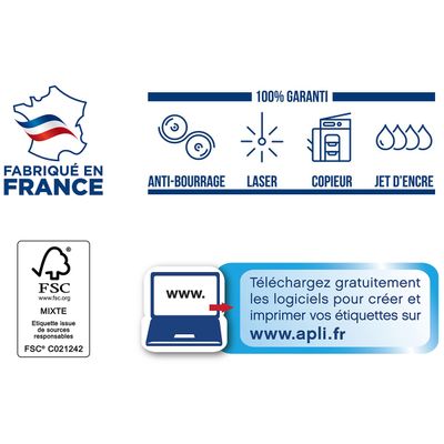 Apli Agipa - 3300 Étiquettes adhésives blanches multi-usages - 70 x 25 mm - coins droits - réf 119007