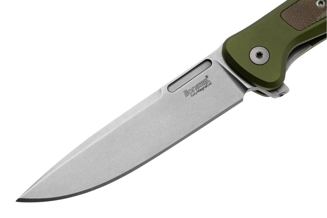 LionSteel Skinny Solid SK01A GS Green Aluminium Green Canvas Micarta inlay, Stonewashed zakmes, Molletta design