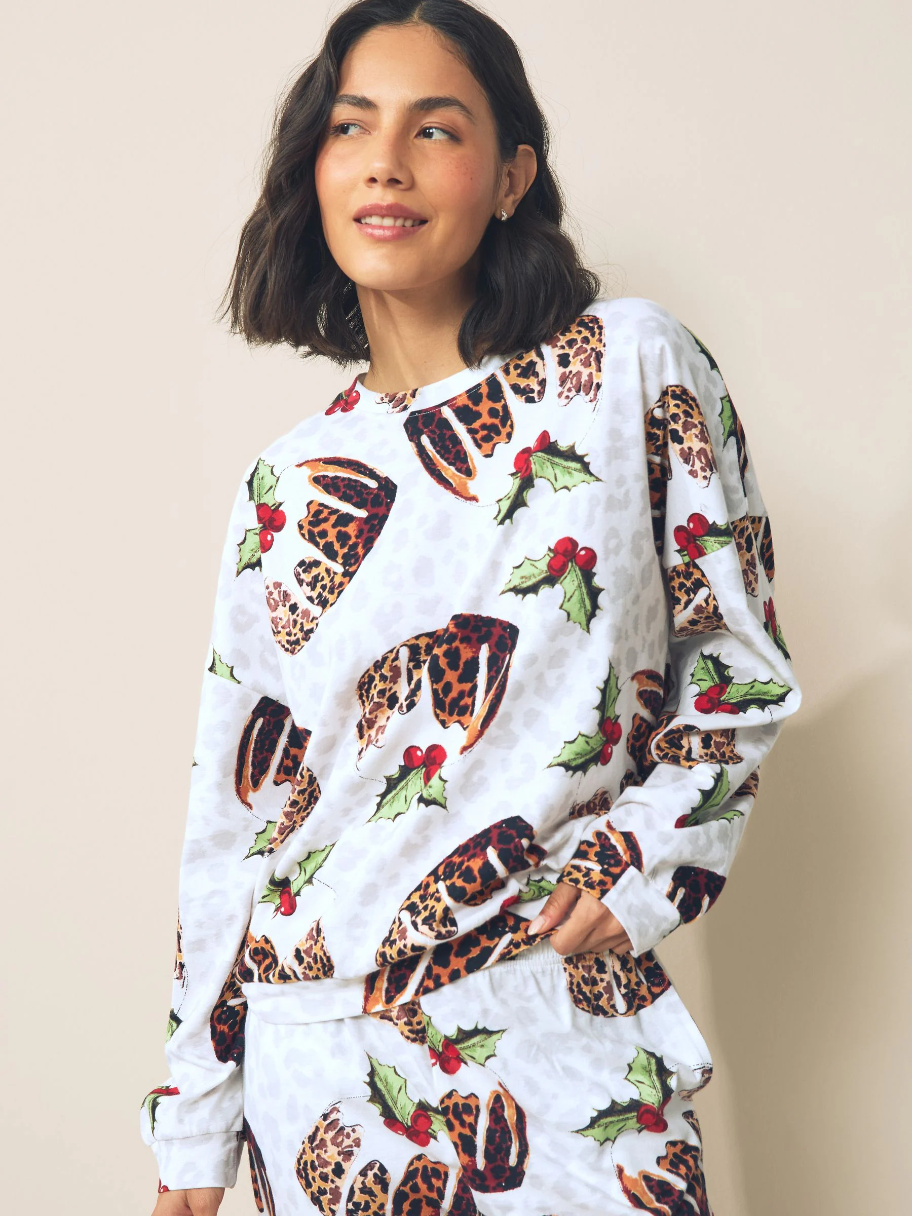 Crèmekleurige kerstpudding - Pyjama met lange mouwen
