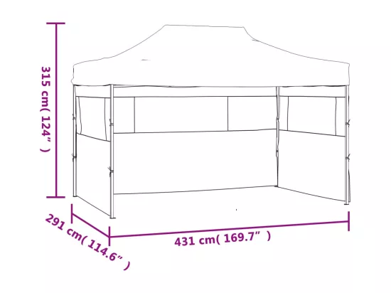 Tente pliable de réception avec 3 parois 3 x 4,5 m Blanc