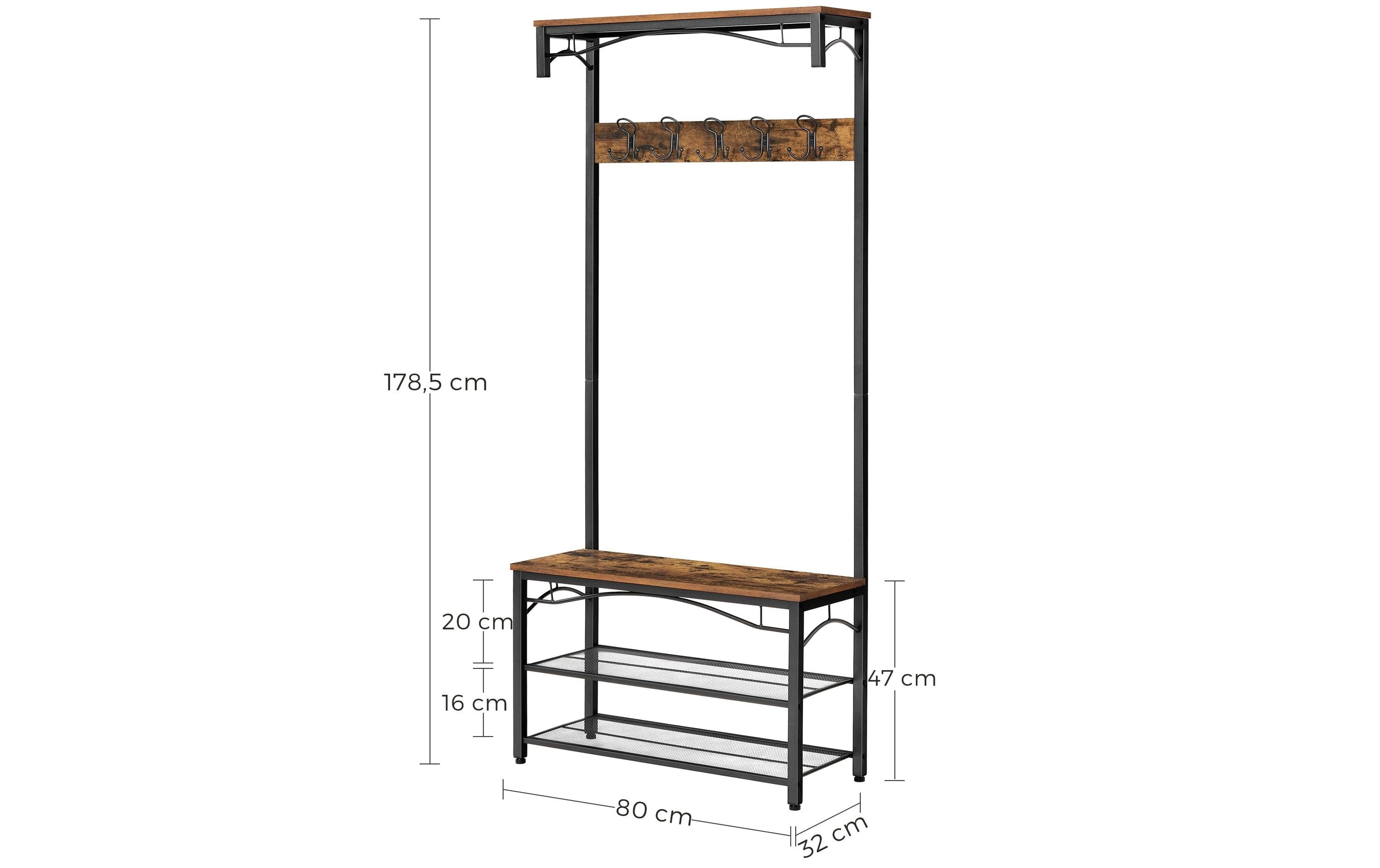 Garderobe mit Schuhregal 178.5 cm, Braun/SchwarzKleiderständer mit Sitzbank