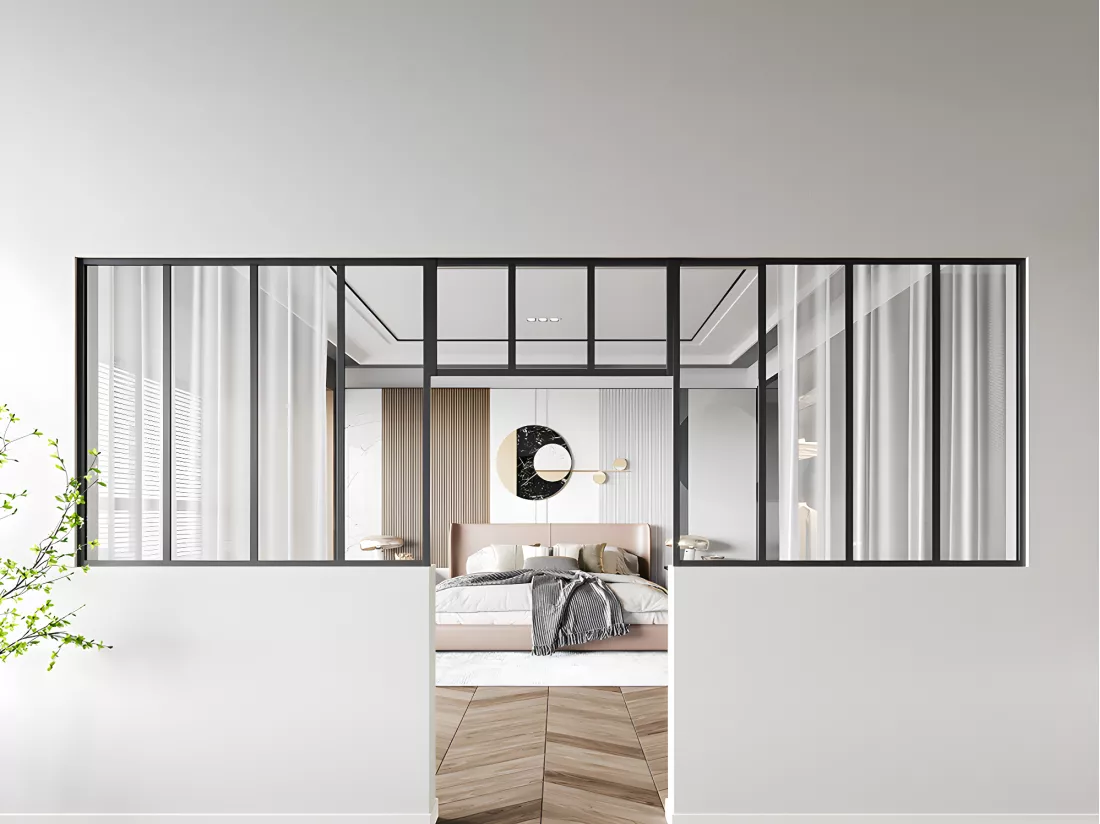 Lot de 2 verrières atelier avec imposte en aluminium thermolaqué - 2 x L120 x H105 + L83 x H40 cm - Noir - BAYVIEW