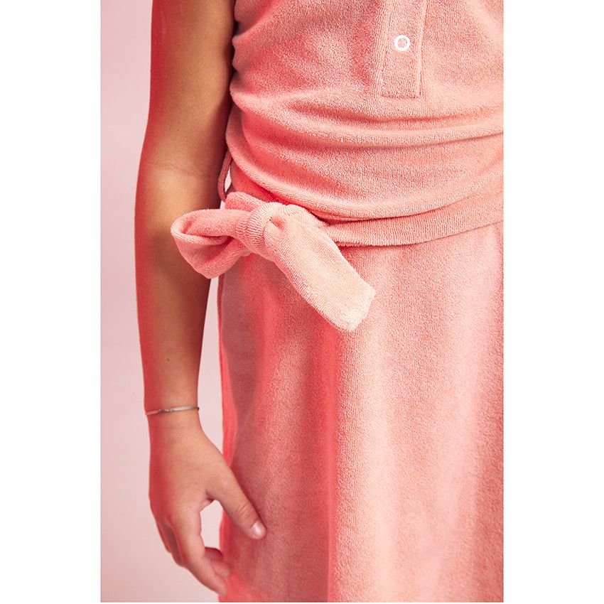 Robe en éponge avec broderie pour fille - Corail