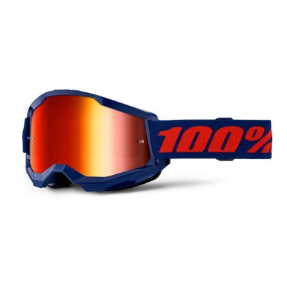 Masque cross 100% STRATA 2 Navy - Mirror Rouge 2025 - Bleu