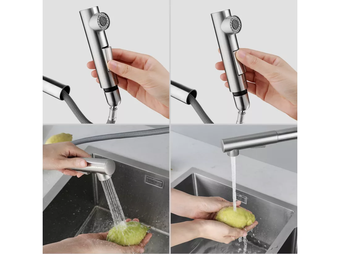 Cecipa max Evier en Quartz 60*45cm, avec Panier de Vidange et Distributeur de Savon Gratuits + Mitigeur avec Douchette Extractible - 2 Jets aux Choix
