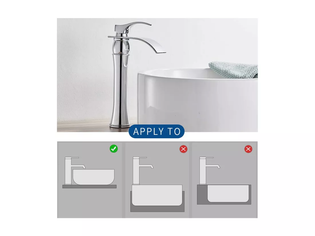 AuraLum Max Robinet de Lavabo Salle Bain,Mitigeur Lavabo de Cascade,Bec Haut 315mm,Robinet Vasque Robinetterie en Laiton,Chromé ,EU Modèle