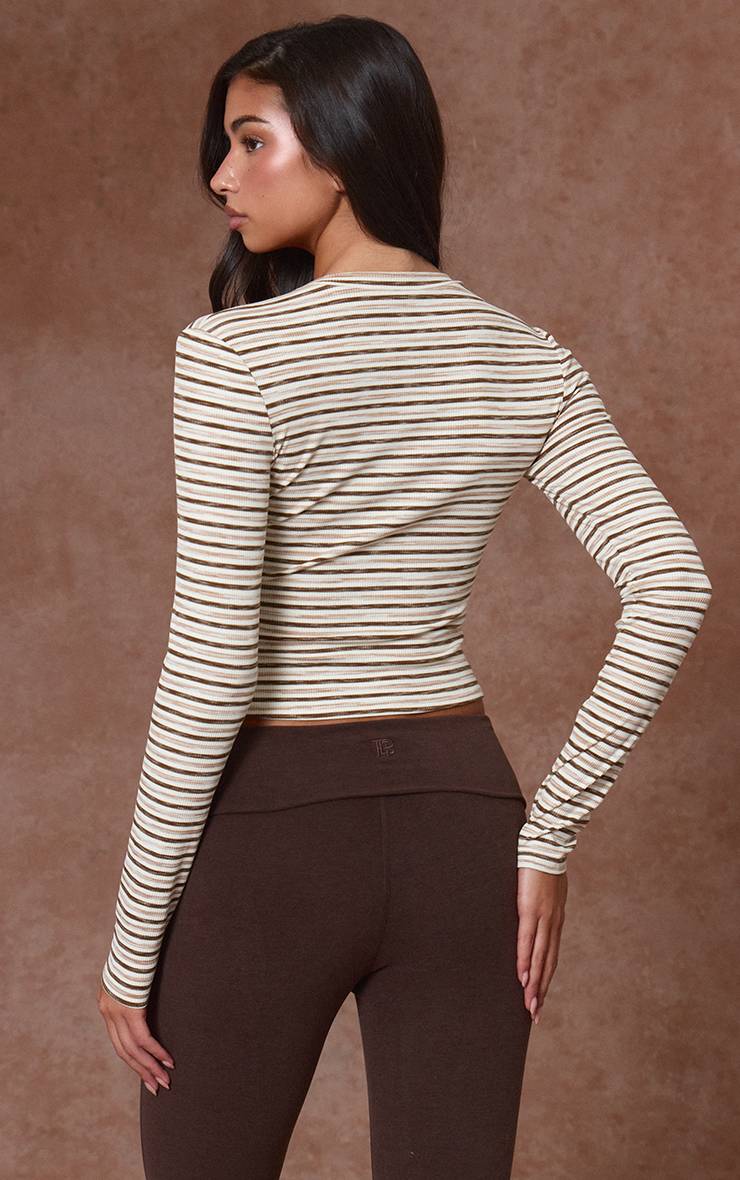 Light Brown Haut Oversize À Manches Longues En Maille Côtelée Douce Avec Détails Rayés