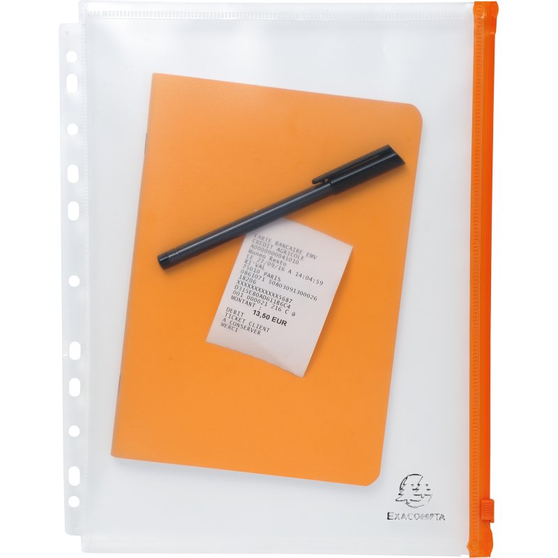 Pochettes de rangement à zip perforées A4 Exacompta Exactive incolore - Sachet de 5