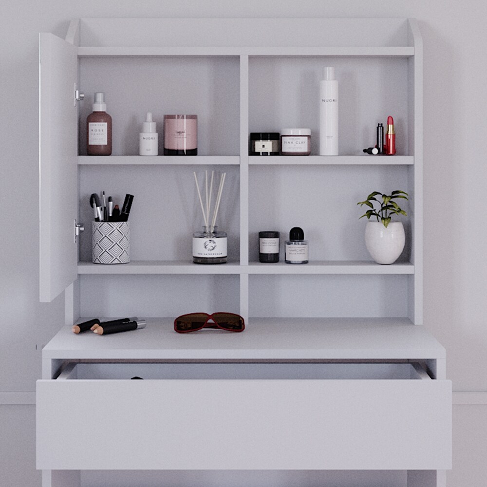 Vicco Schminktisch Frisiertisch Frisierkommode Laura Weiß LED Hocker 70x136 cm Spiegelschrank modern Schlafzimmer Kommode Schminkspiegel Schrank Schublade Kosmetiktisch Make-Up-Tisch
