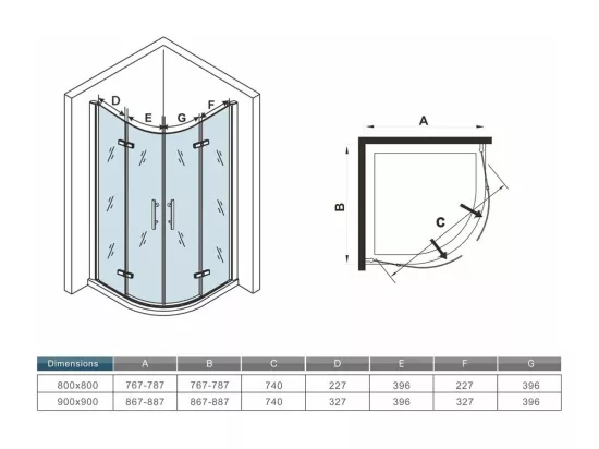AICA Cabine de douche en quart de cercle chromé 80x80x195cm,Cabine de douche intégrale d'angle,porte de douche pivotante