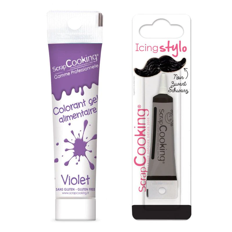 Colorant alimentaire en gel 20 g violet + Stylo de glaçage noir Scrapc