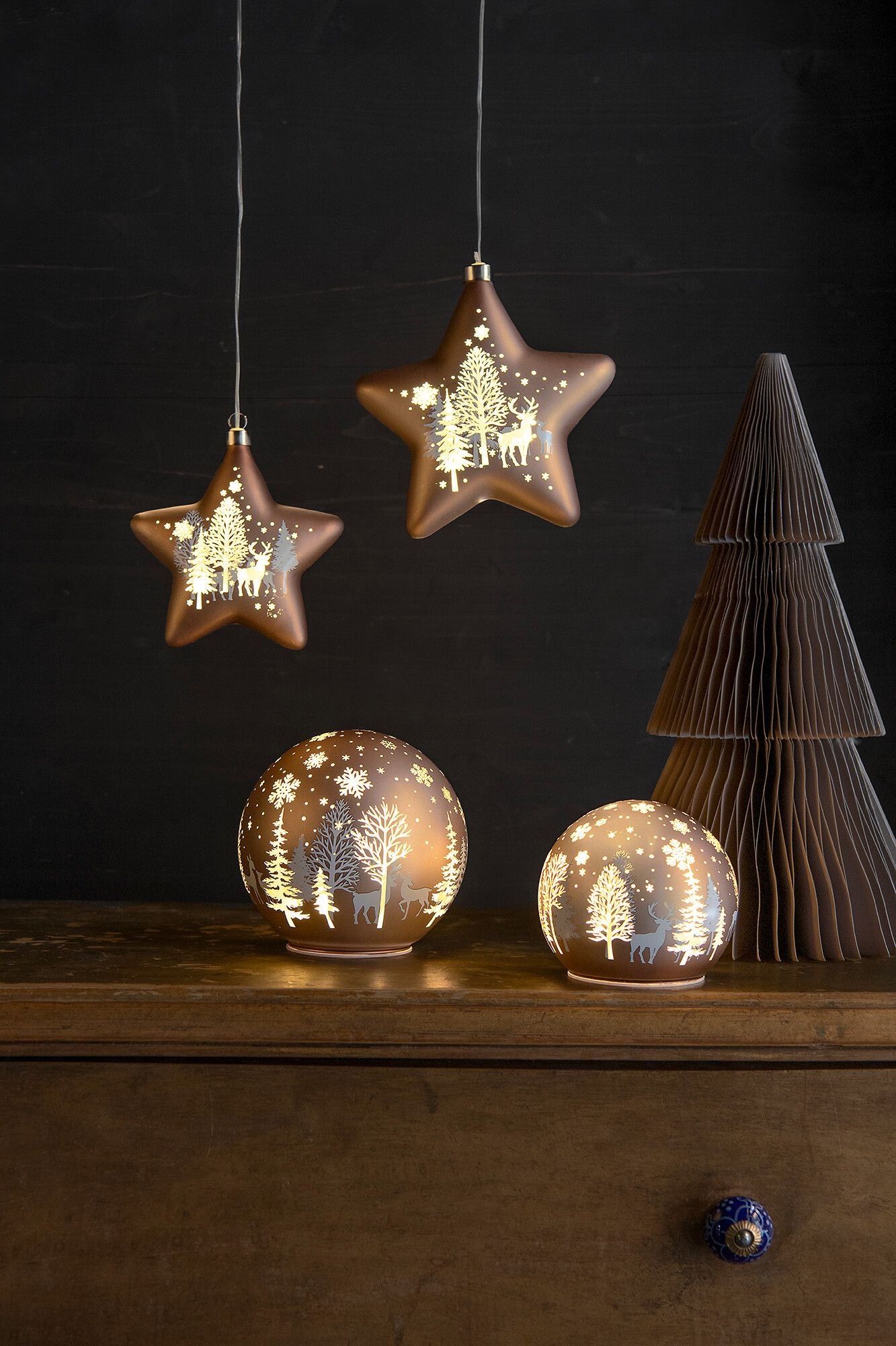GLASS BALL LED Licht - Braun / B: 19.5 cm x H: 18.5 cm