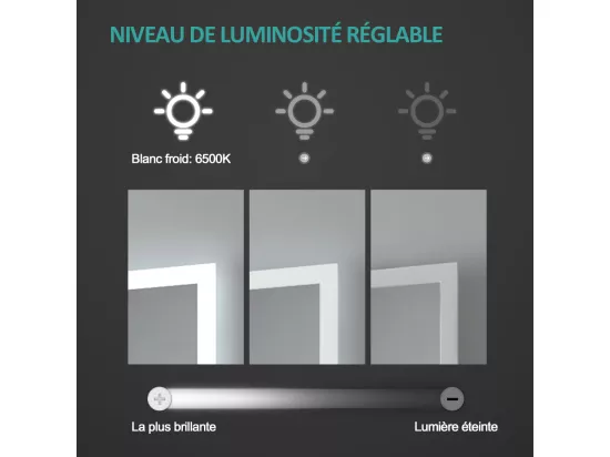 EMKE Miroir lumineux salle de bain rond diamètre 50cm cadre noir, Sangle réglable, Miroir LED, Interrupteur Tactile, Lumière Froide