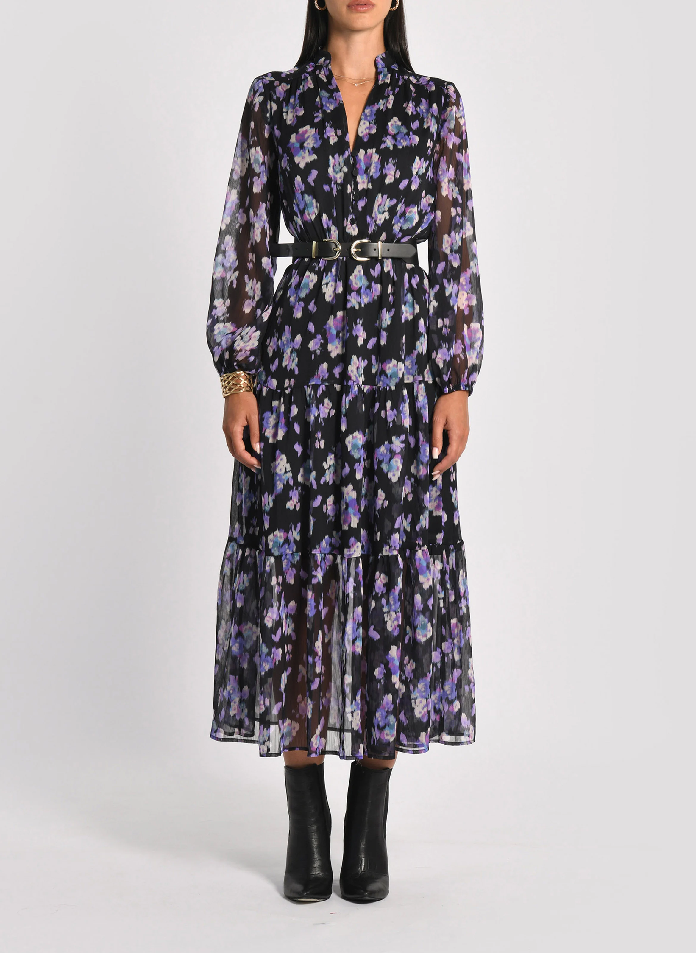 MADISON - Robe longue col V imprimée | Multicolore