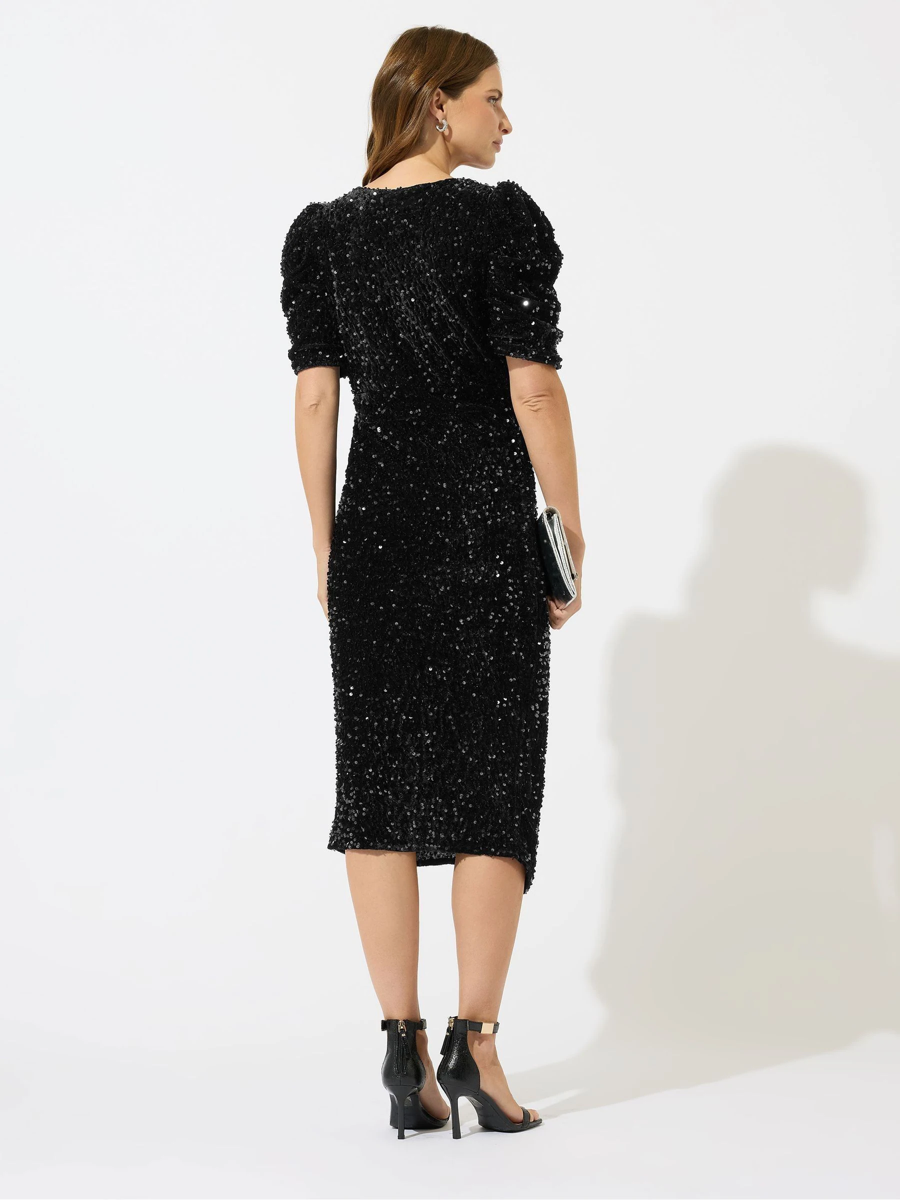 M&Co Sequin Velvet Wrap Dress