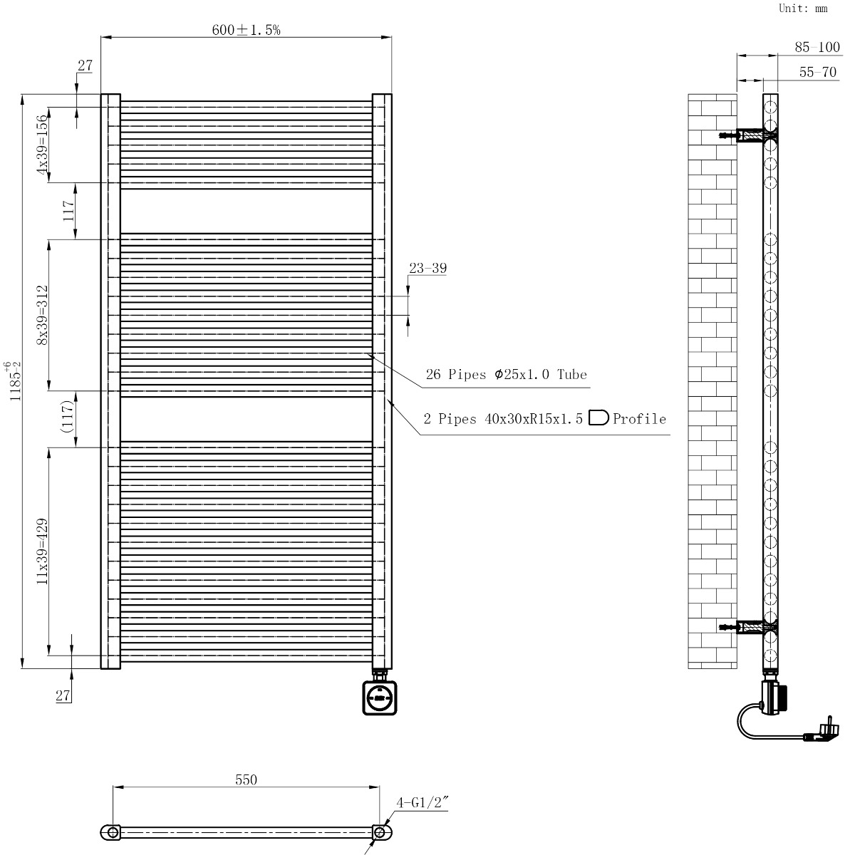 Calor Elara elektrische radiator met Smart Wifi 60x118.5cm glans wit 700W