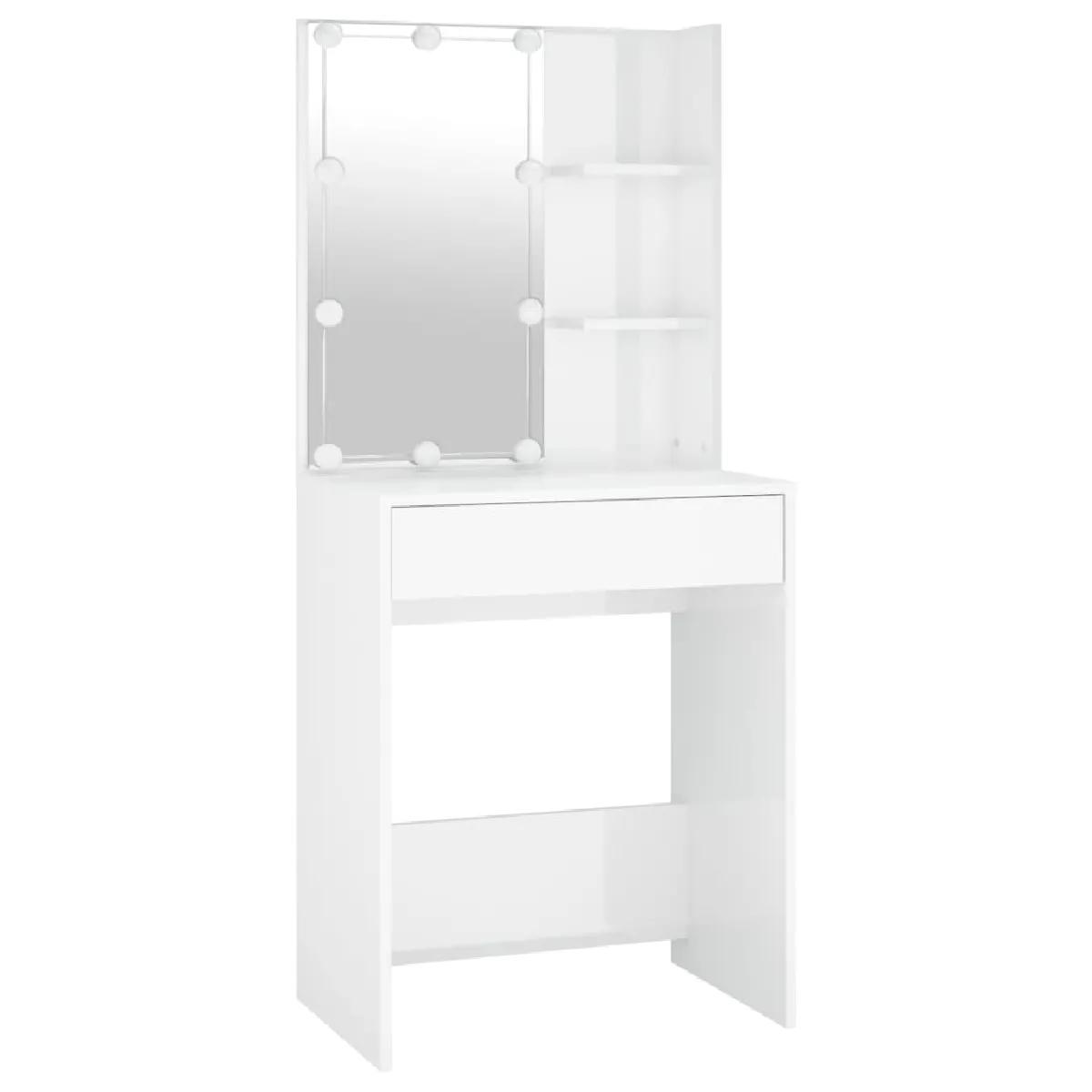 Coiffeuse à LED Helloshop26 avec armoires - Blanc brillant