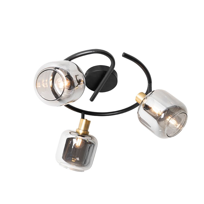 Plafondspot zwart met smoke glas rond 3-lichts - Zuzanna