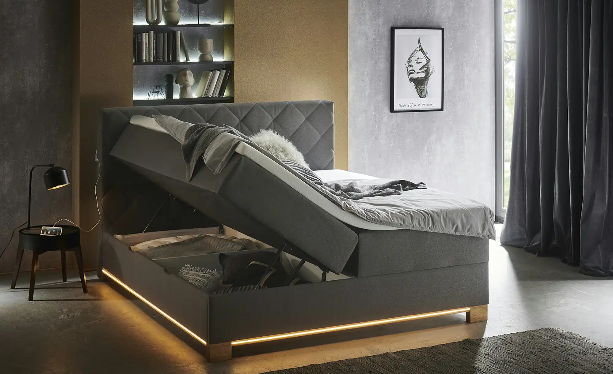 Boxspringbett USB-Anschluss & LED- Beleuchtung  Clara