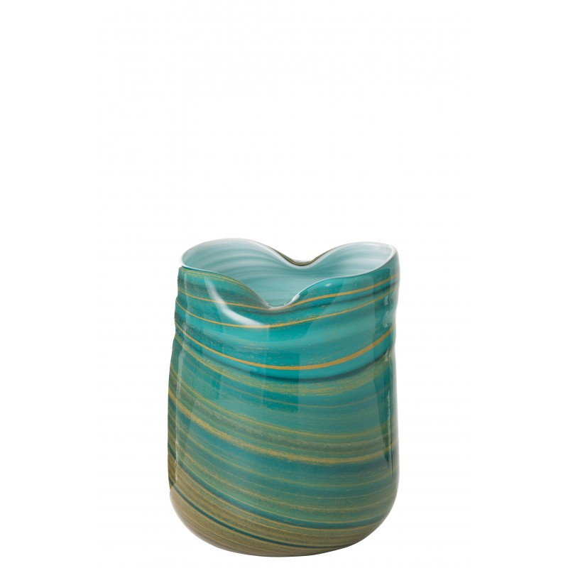 Vase style vague en verre azur 20x19x20 cm
