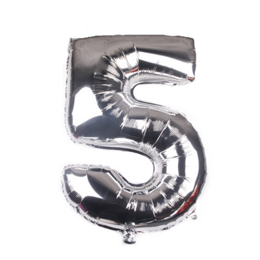 (80cm) Zahlen Ballon Geburtstags Party Luftballon Folienballon - Zahl 5 / Silber
