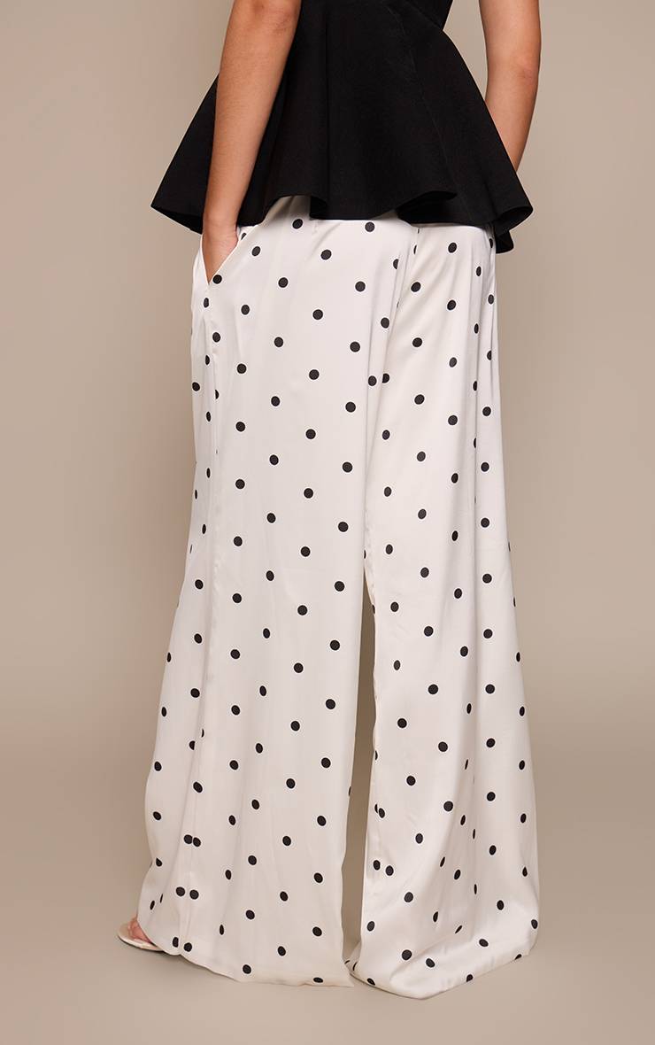 Crème Pantalon Large En Satin À Pois