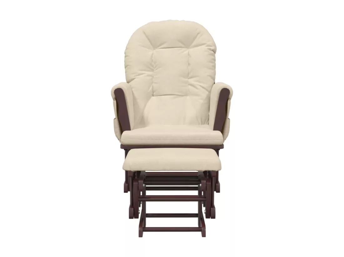Chaise berçante avec repose-pied Blanc crème Tissu