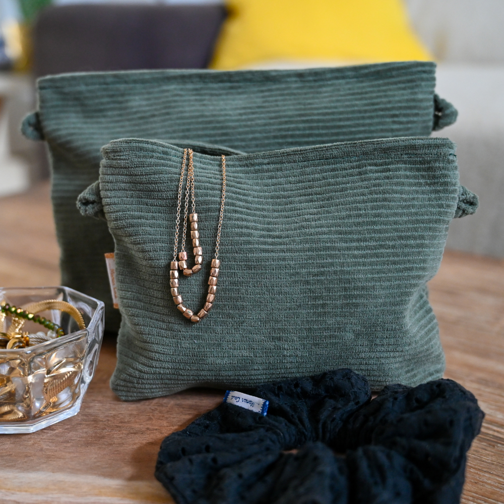 Mini Pochette Tissu Velours Côtelé Kaki