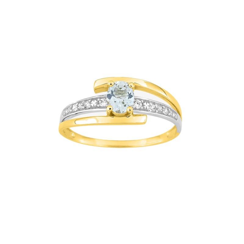 Bague femme - Aigue marine et Oxyde de zirconium - Or 9 Carats