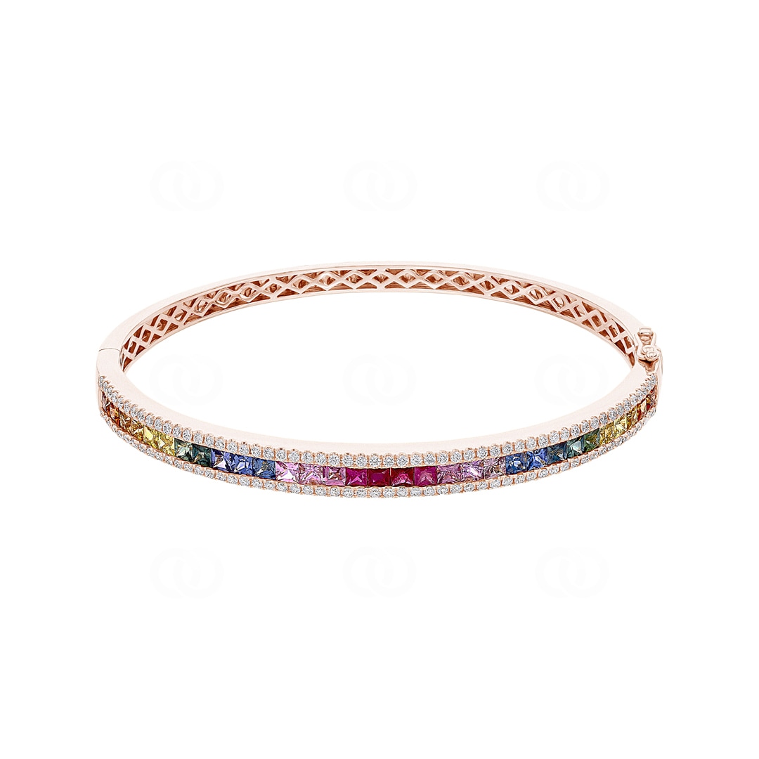 Rainbow Saphir Armreif 750/18 K Roségold mit Diamanten 0.90 ct H/si