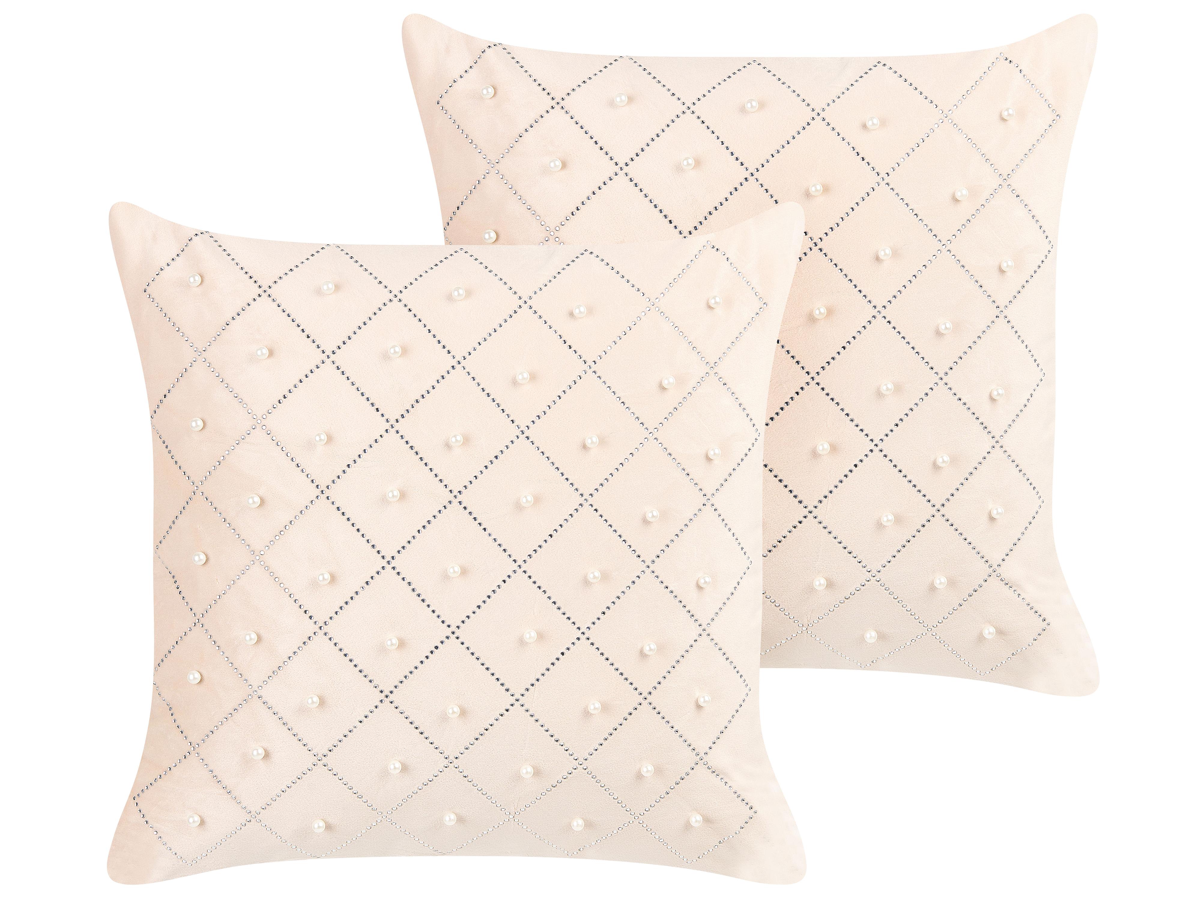 Set van 2 sierkussens YARROW Fluweel 45 x 45 cm Beige geometrisch patroon