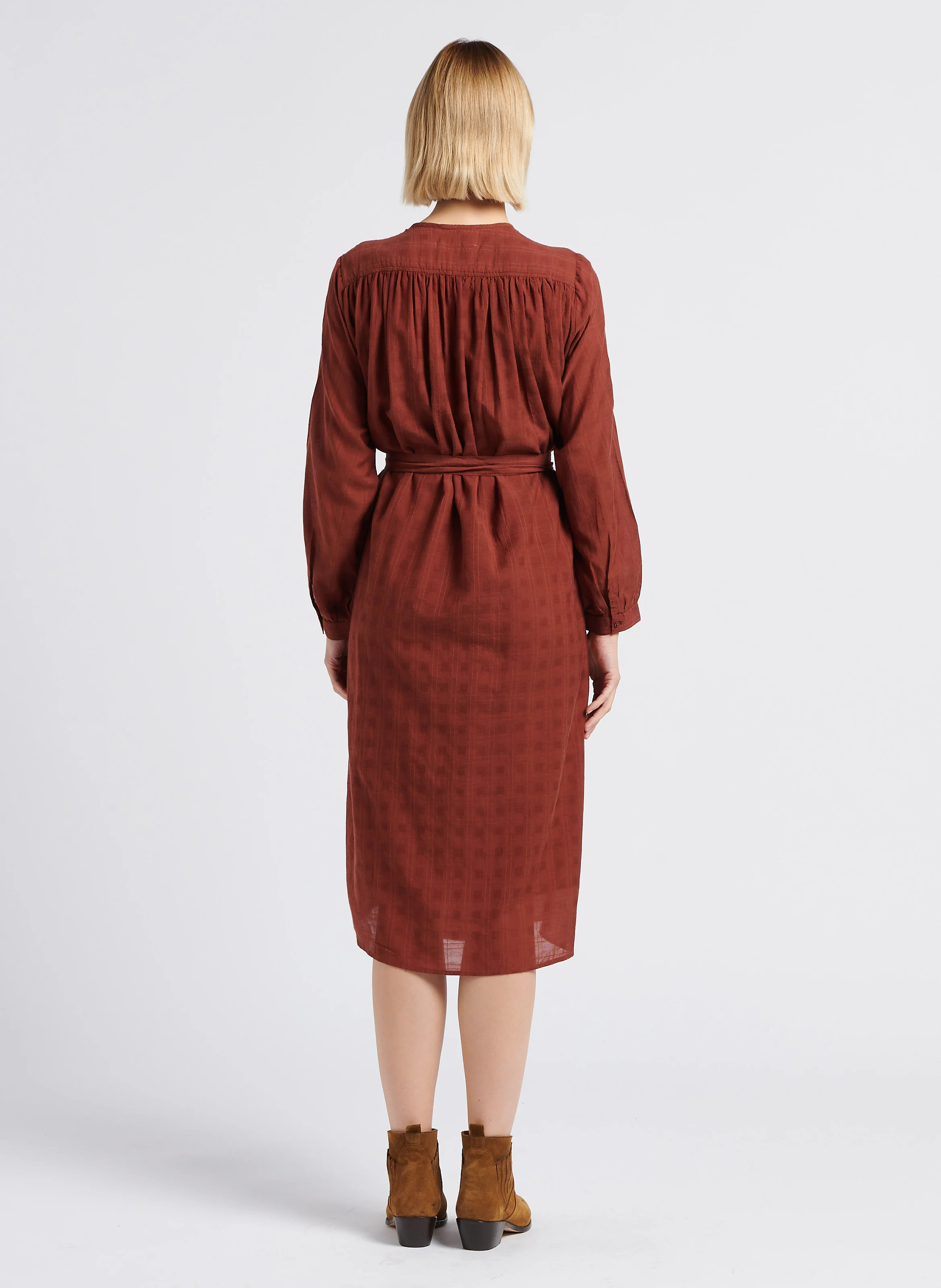 HANOVRE - Robe mi-longue col rond en coton mélangé | Marron