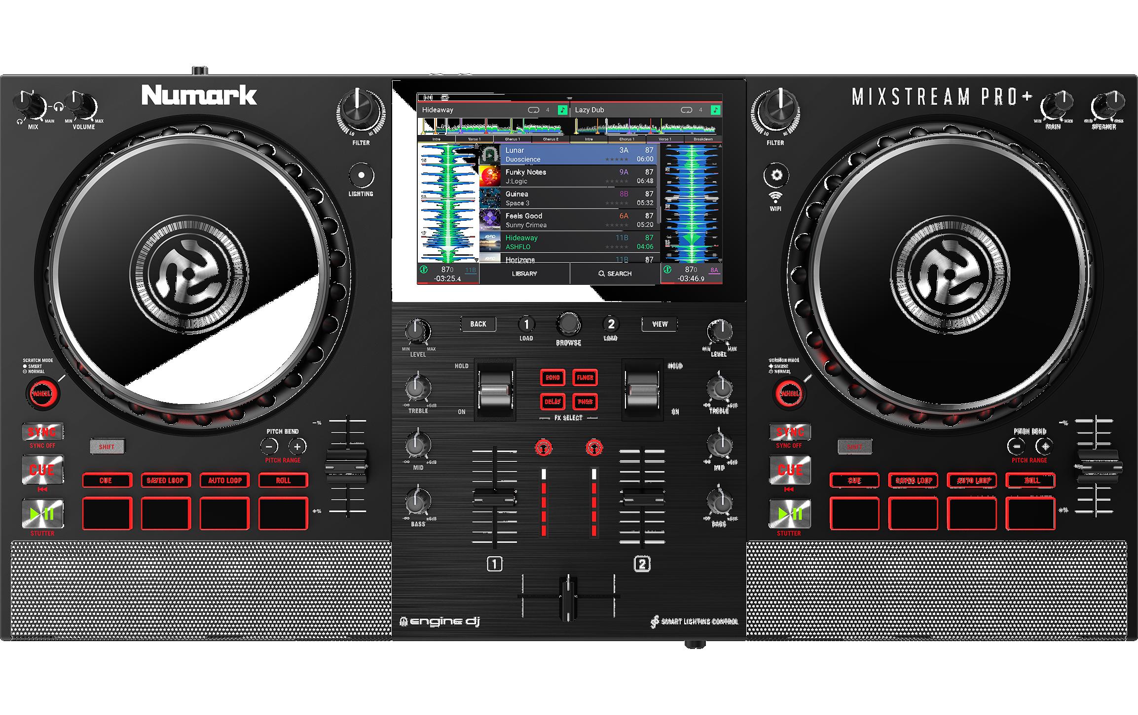 DJ-Controller MixStream Pro+<br>Standalone-Streaming-DJ-Controller mit Zugriff auf über 100 Millionen Songs in CD-Qualität
