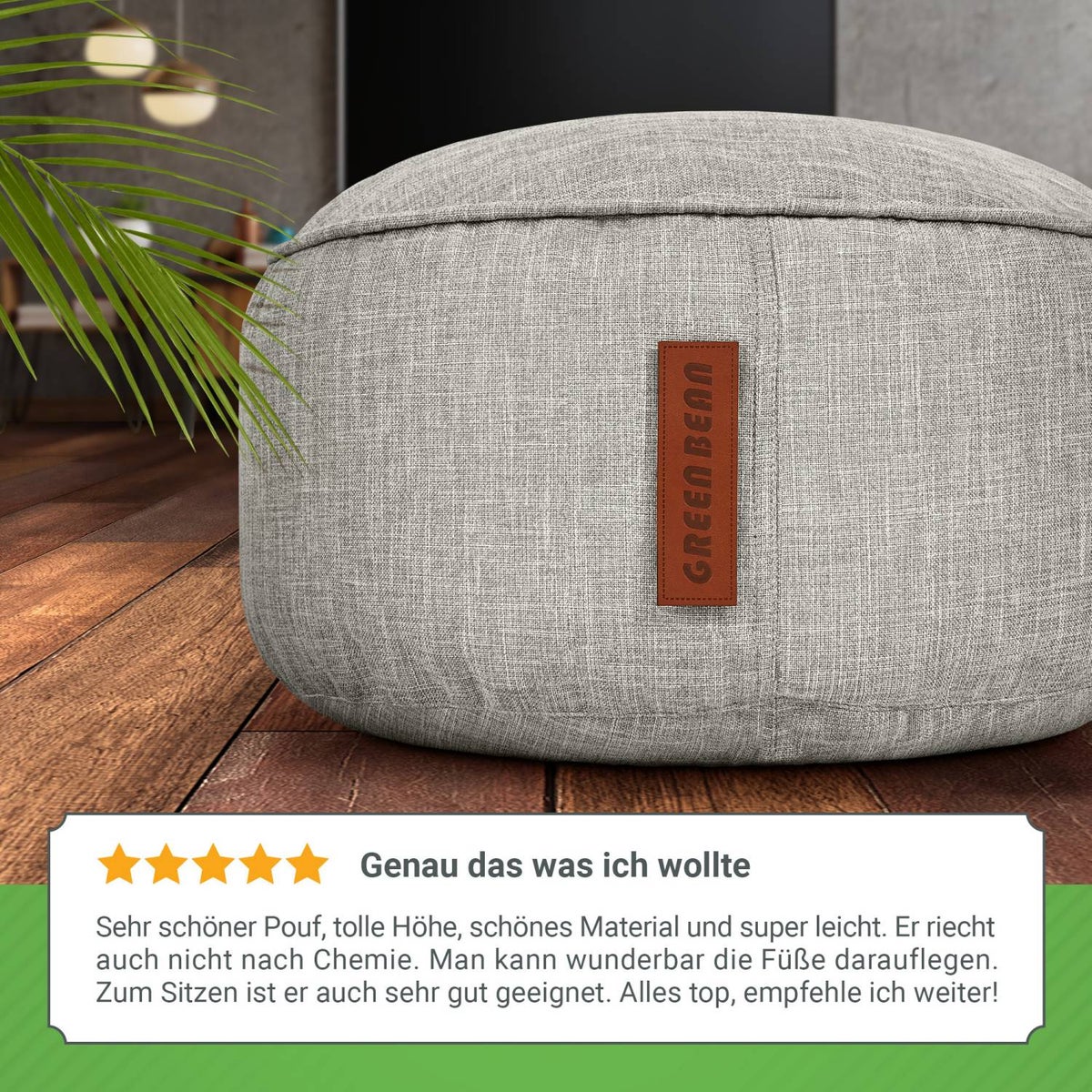 Green Bean Zitzakkruk 45x25cm met EPS-korrelvulling - Voetenbank Voetkussen Zitpoef voor Zitzakken - Vloerkussen voor Kinderen en Volwassenen - Voetsteun Zitkussen Kruk Grijs