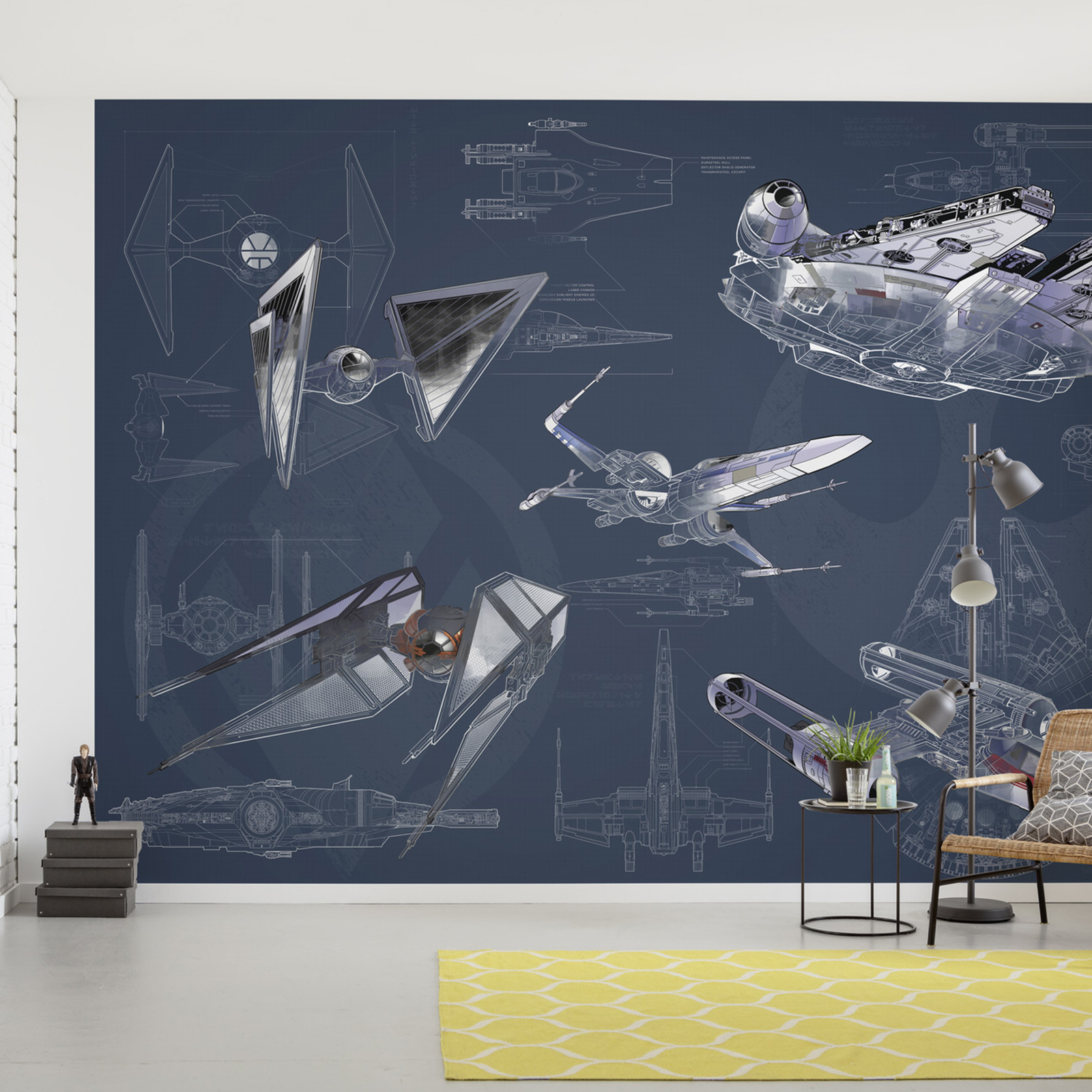 Vlies-Fototapete STAR WARS BLUEPRINT DARK - blau-grau - 400x280 cm
