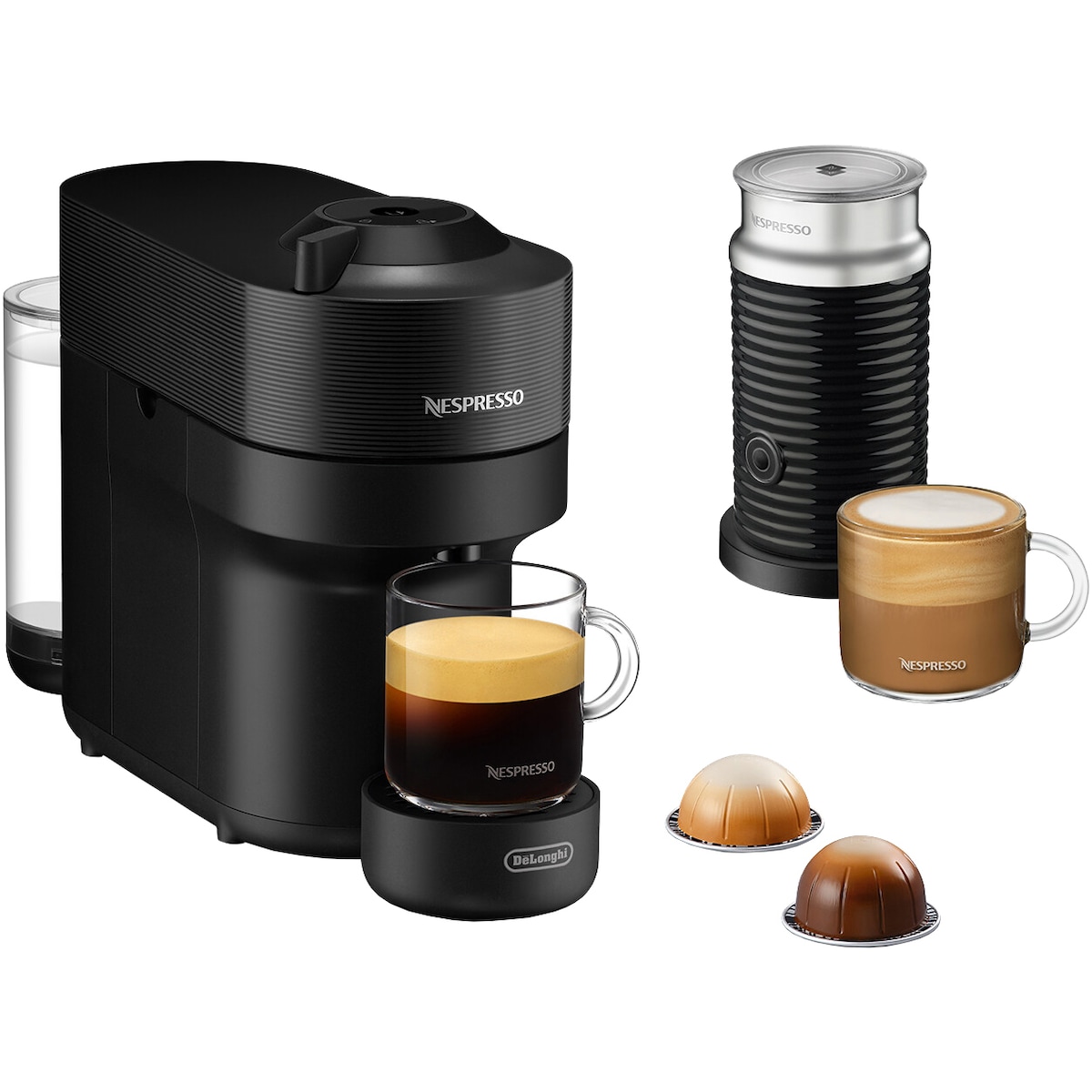 Nespresso Vertuo POP kapselmaskin+melkeskummer fra DeLonghi ENV90.BAE