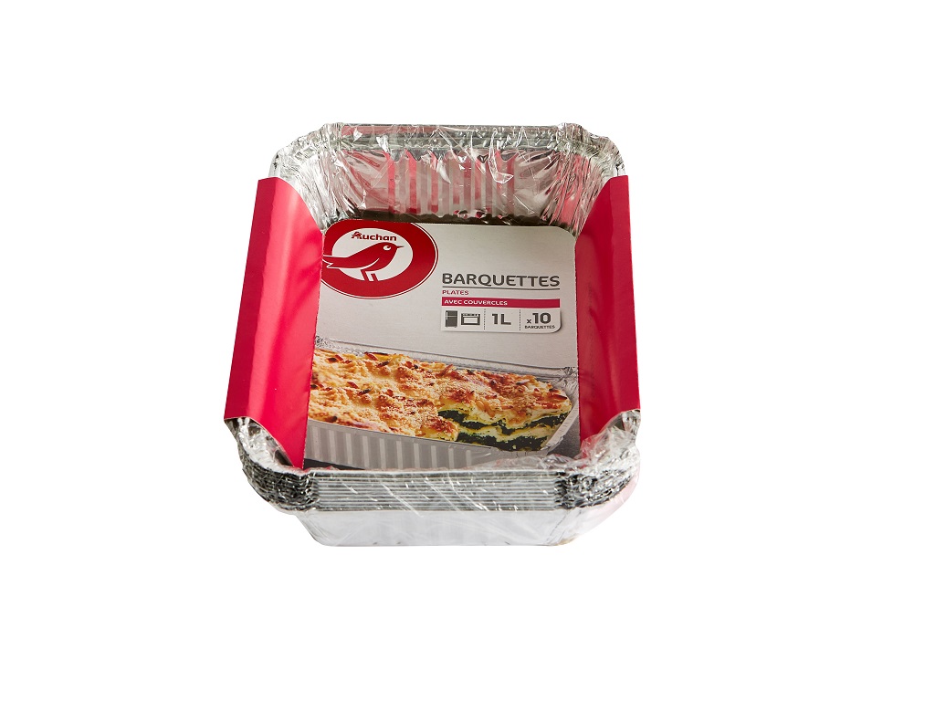 TABULEIROS RECTANGULAR COM TAMPA DESCARTÁVEL AUCHAN ALUMINIO 1L PACK 10 UNIDADES