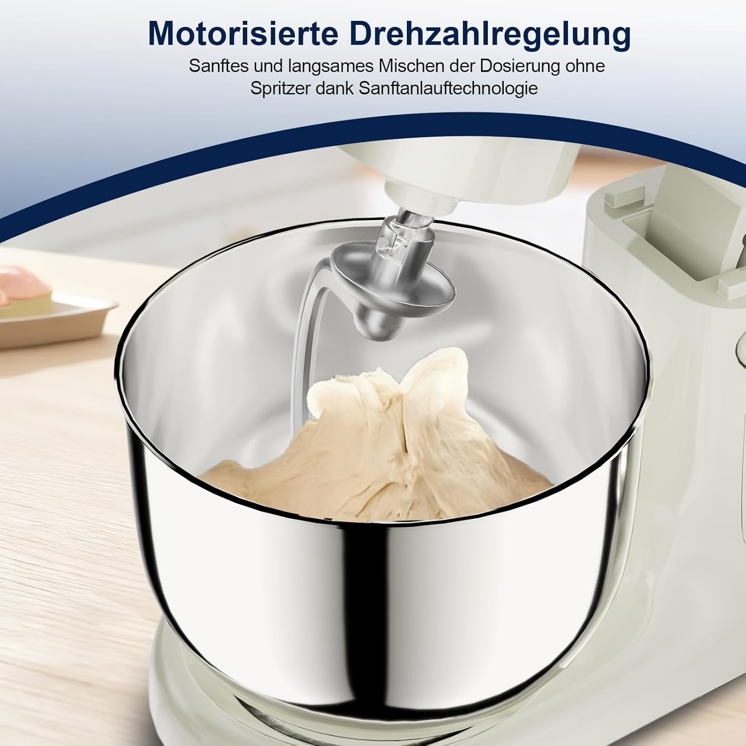 Camic Küchenmaschine mit 3 Zubehörteilen (Knet, Rühr, Schneebesen), Teigmaschine mit LED-Display, Zeit einstellen, 10 Geschwindigkeitsstufen, 2 Edelstahlschüsseln 4L+5L, für Teig, Brot, Pizza, Kuchen