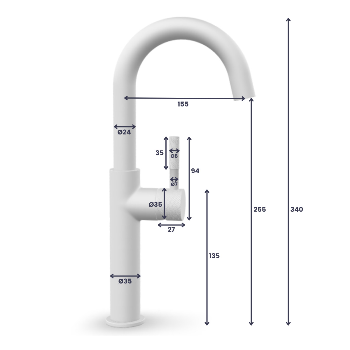 Saniclear Highriser Curved wastafelkraan verouderd ijzer - gunmetal