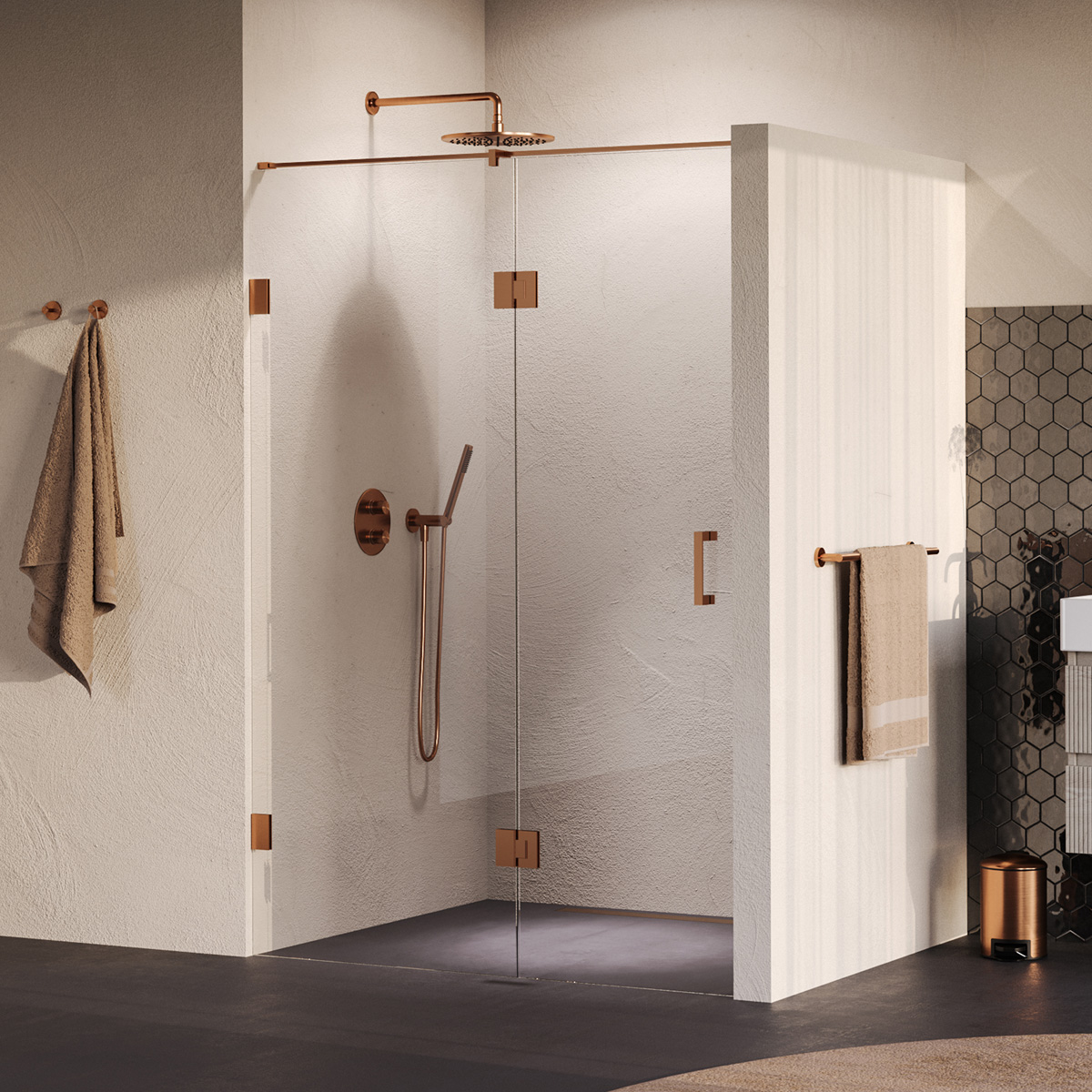 Brauer Void profielloze nisdeur 130cm met draaideur 60cm aan glas koper geborsteld PVD