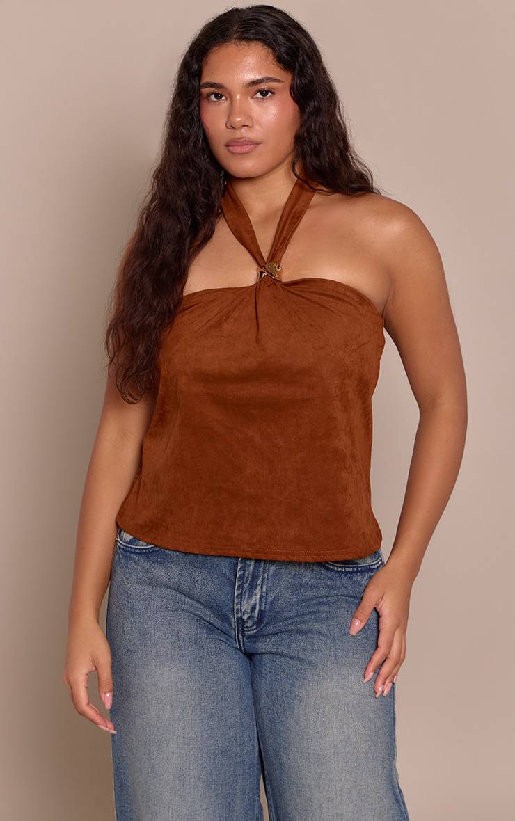Light Brown Top Dos-nu Effet Daim Ajusté