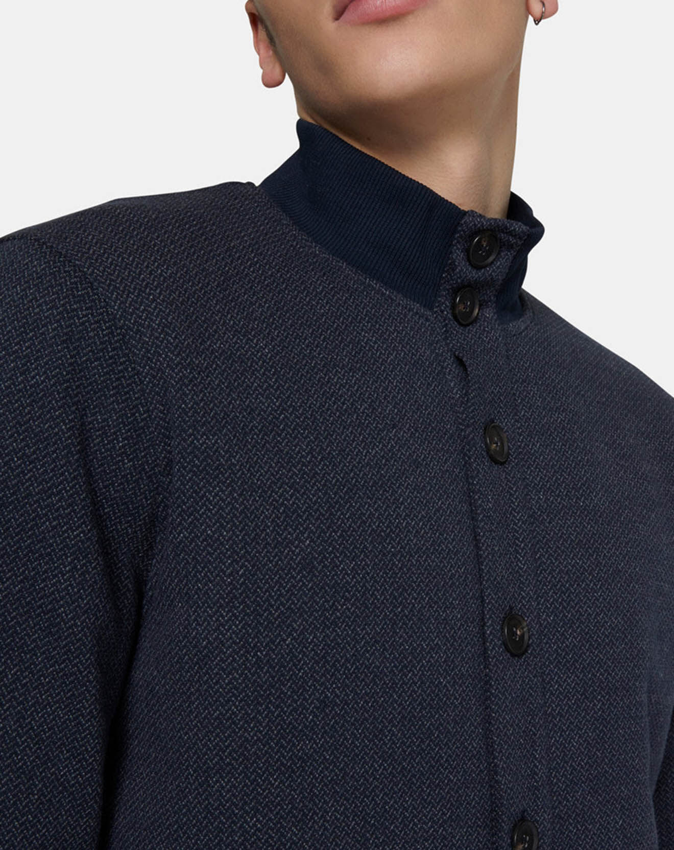 Hackett London Blouson en maille Chevron bleu marine