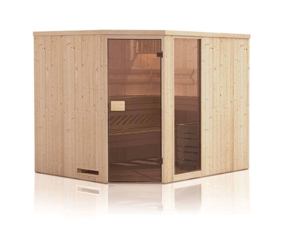 FinnTherm Family Indoor Sauna met 2 houten banken, saunacabine met 40 mm wanddikte, stoomsauna inclusief montagemateriaal, natuurlijke afwerking, 1,9 x 1,9 m