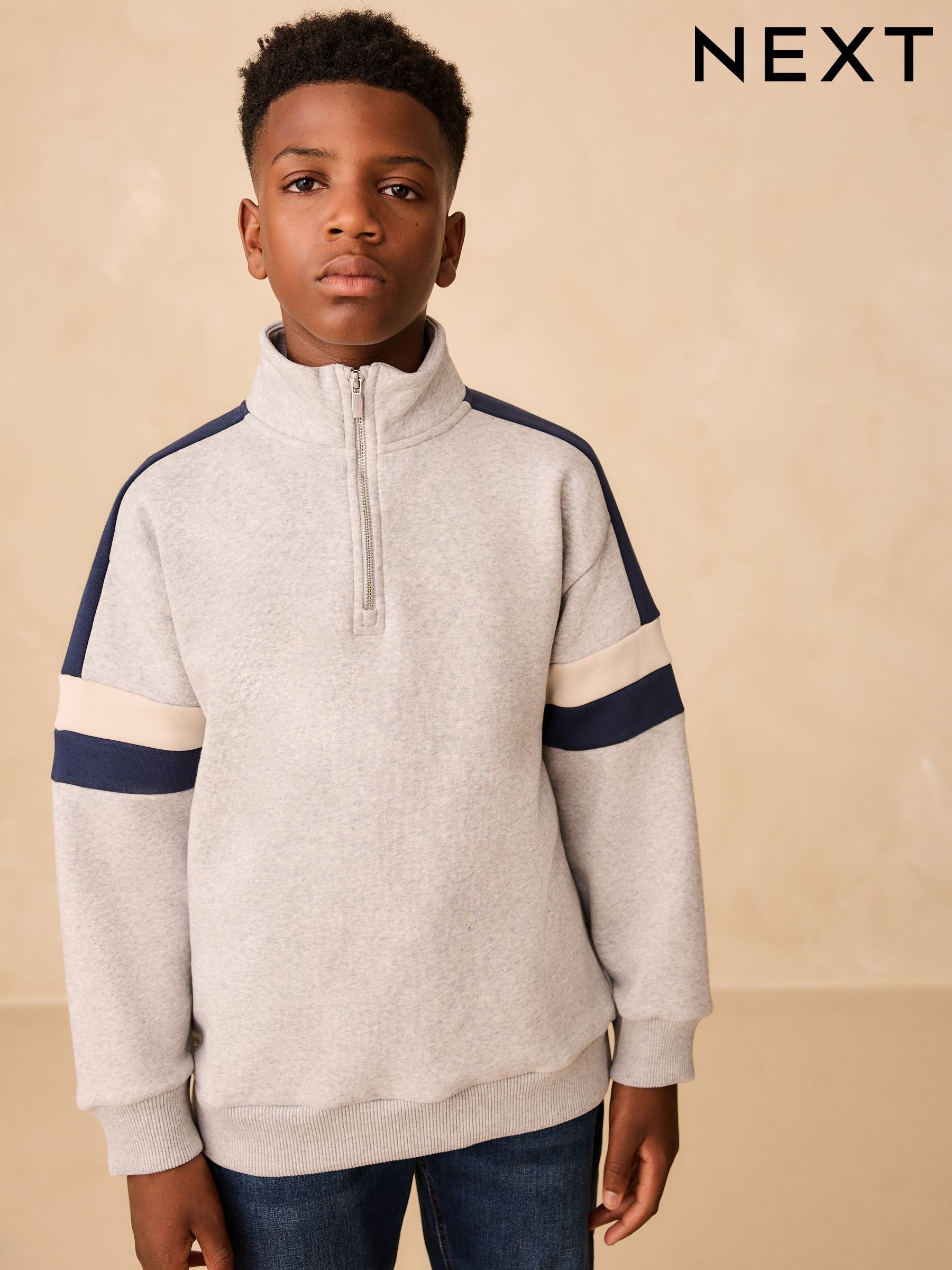Grijs - Sweatshirt met kleurblokken en trechterhals (3-16jr)