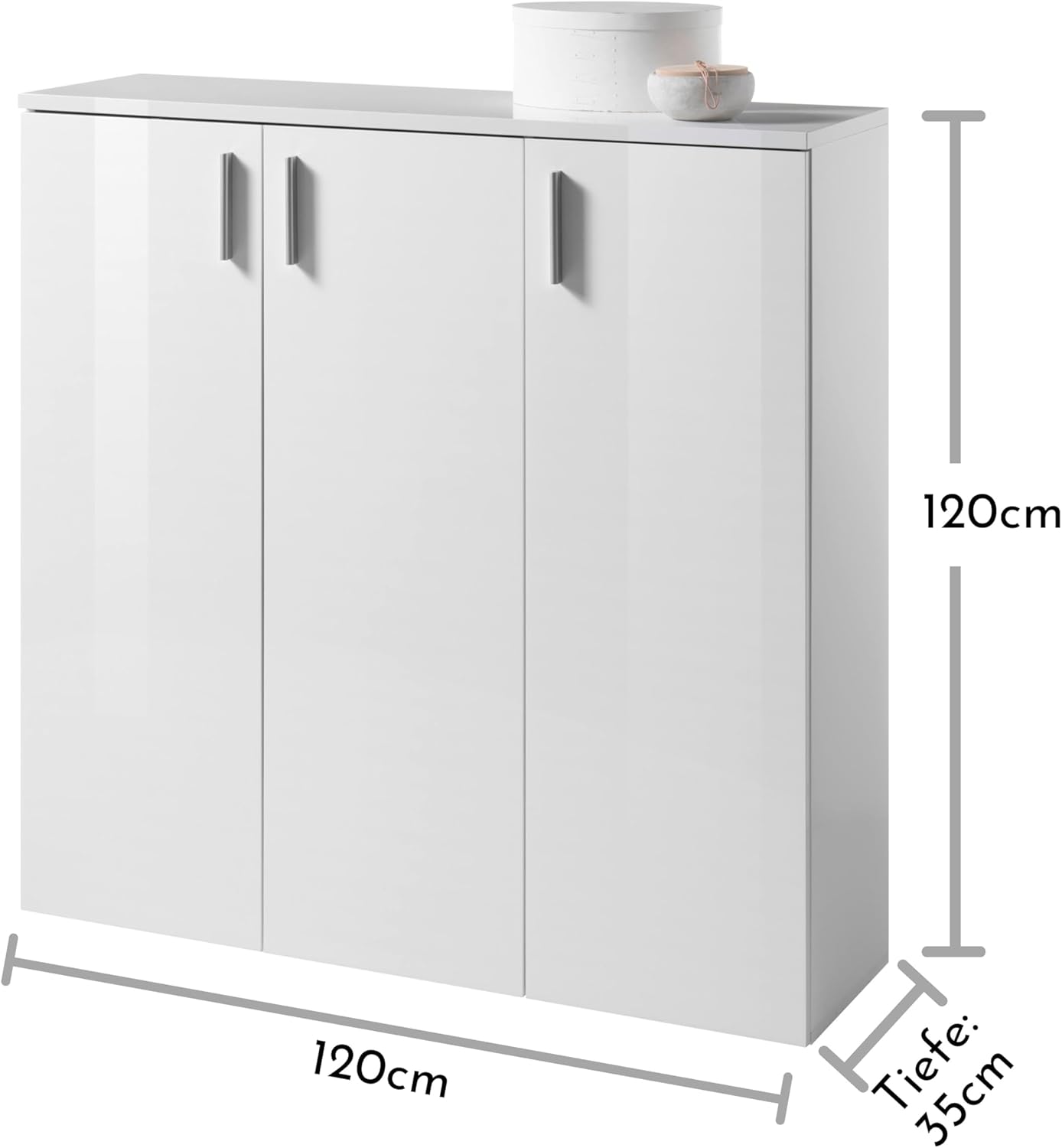 Stella Trading LINCOLN Schuhschrank, Weiß Hochglanz - Praktisches Schuhregal Schuhkommode zur platzsparenden Aufbewahrung von Schuhen - 120 x 120 x 35 cm (B/H/T)